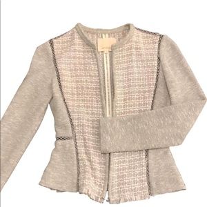 Gray Collarless Stretch Tweed Jacket
